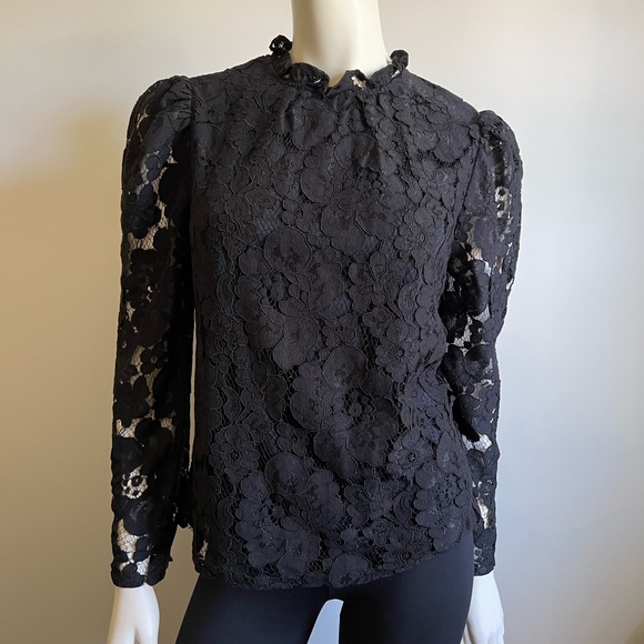 Black Puff Sleeve lace top with lining - Picture 2 of 5